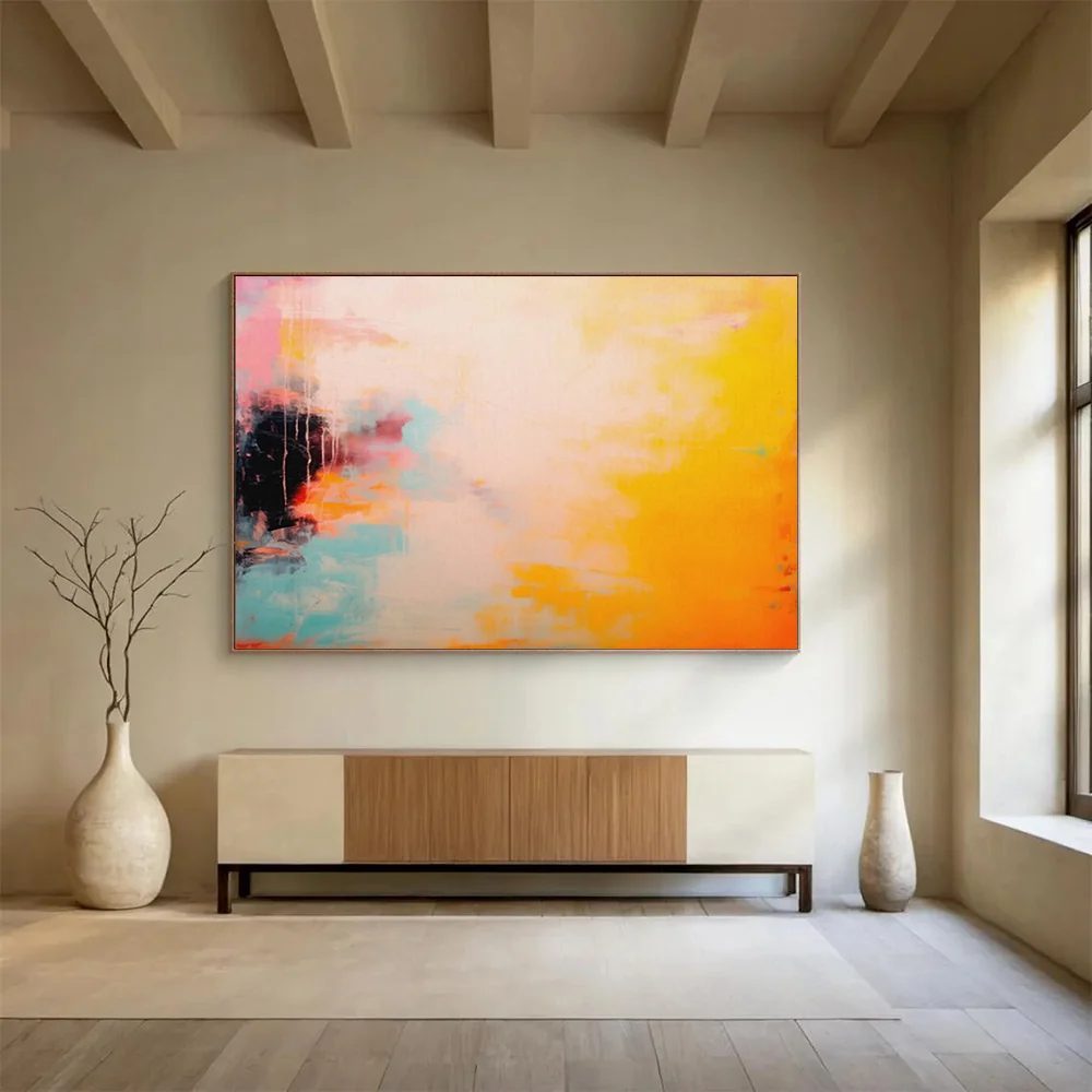 Bedroom Hand-painted Serene White Yellow Abstract Canvas Wall Art 5EJXV